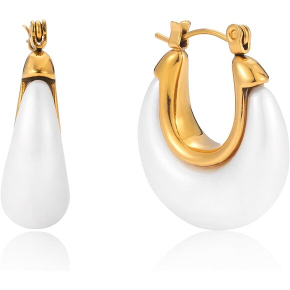 Anthropologie Jewelry - NEW 14K Gold Plated Resin Hoop Earrings Lightweight NWOT